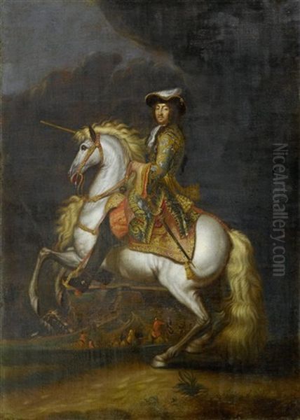 Portrait Des Ludwig Xiv Auf Einem Schimmel Oil Painting by Adam Frans van der Meulen