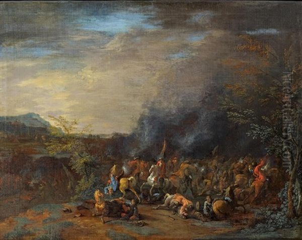 Gefechtsszene Oil Painting by Adam Frans van der Meulen