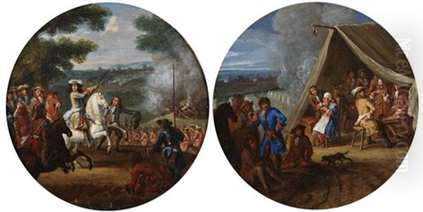 Scene De Cavalerie. Campement Militaire (2 Works) Oil Painting by Adam Frans van der Meulen