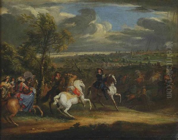 Louis Xiv With His Army At The Seige Of Courtrai In 1667 Oil Painting by Adam Frans van der Meulen