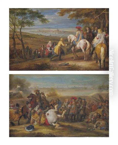 Les Cles De Marsal Remises A Louis Xiv, Le 1er Septembre 1663 (+ Le Siege De Douai En Juillet 1667, Smllr; Pair) Oil Painting by Adam Frans van der Meulen