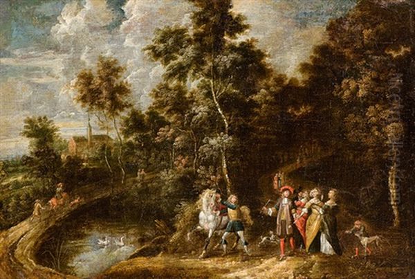 Hofische Gesellschaft In Landschaft Oil Painting by Adam Frans van der Meulen