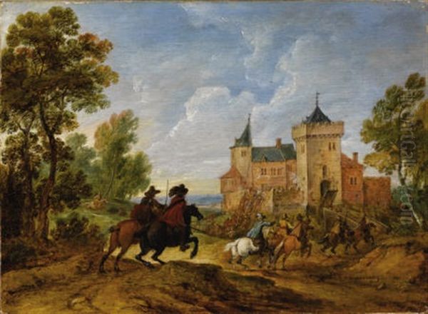 Horsemen In A Landscape Oil Painting by Adam Frans van der Meulen