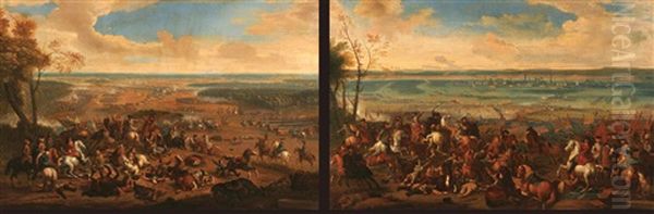 Battle Of Torino (+ Another; Pair) Oil Painting by Adam Frans van der Meulen