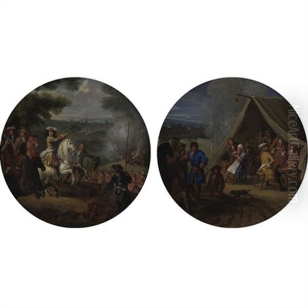 King Louis Xiv Leading The Battle (+ A Field Hospital; Pair) Oil Painting by Adam Frans van der Meulen