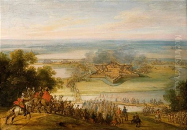 Kavallerie Und Infanterie Vor Kleiner Festung In Weiter Landschaft Oil Painting by Adam Frans van der Meulen