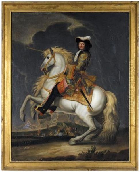 Portrait Of King Louis Xiv Of France On Horseback Oil Painting by Adam Frans van der Meulen