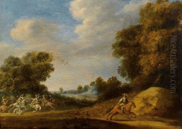 Uberfall Auf Einem Waldweg Oil Painting by Adam Frans van der Meulen