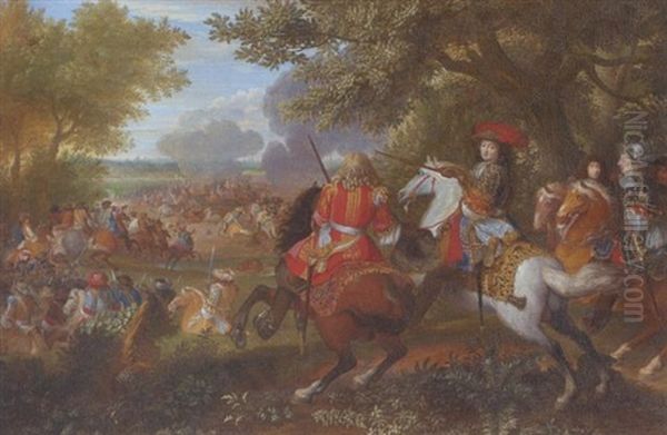 Die Niederlage Der Spanischen Armee Am Kanal Von Brugge Oil Painting by Adam Frans van der Meulen