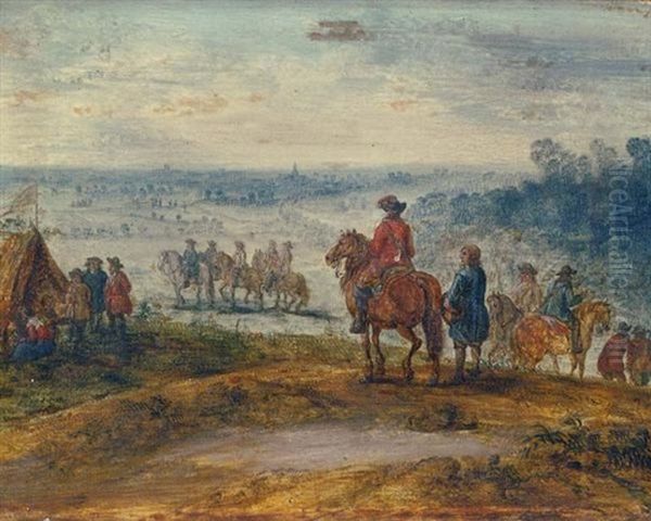 Soldiers On Horseback In A Landscape Oil Painting by Adam Frans van der Meulen