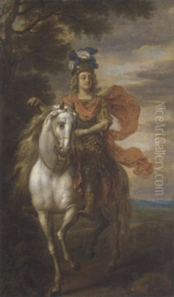 An Equestrian Portrait (johann William, Elector Palatine?) In Classical Military Dress, In A Landscape Oil Painting by Adam Frans van der Meulen