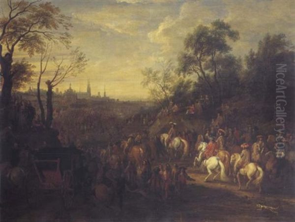 Entree Triomphale De Louis Xiv Dans Une Ville Des Flandres Oil Painting by Adam Frans van der Meulen