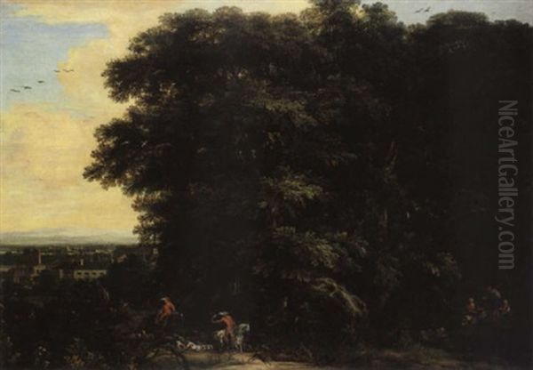 Bewaldete Landschaft Mit Jagern Oil Painting by Adam Frans van der Meulen