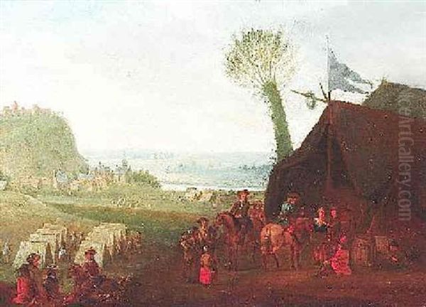 Soldner Bei Ihrem Zeltlager In Einer Fluslandschaft Oil Painting by Adam Frans van der Meulen