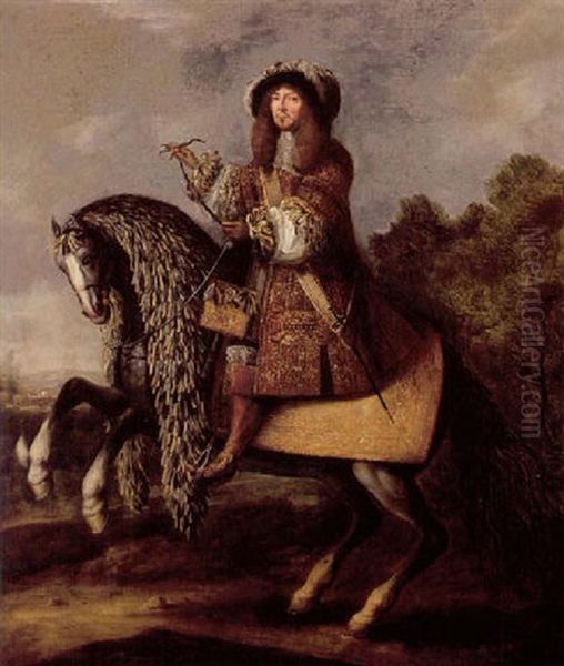 Equestrian Portrait Of A Gnetleman Oil Painting by Adam Frans van der Meulen