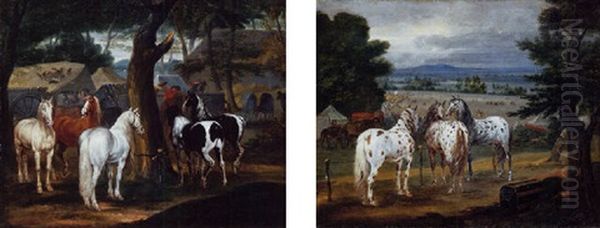 A Wooded Landscape With Horses And Figures In A French Military Encampment Oil Painting by Adam Frans van der Meulen