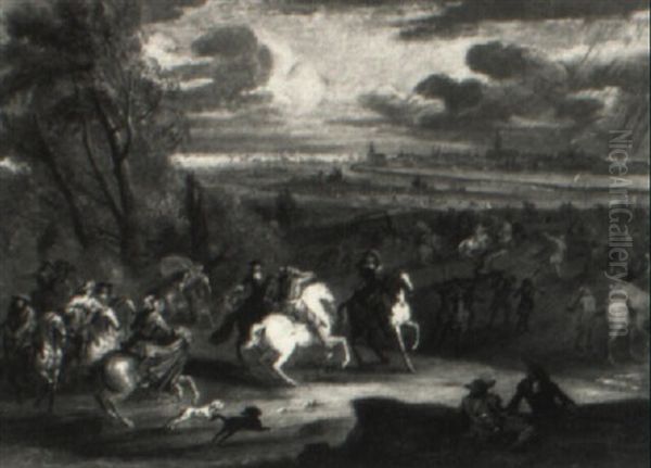 Battle Scene With Louis Xiv Oil Painting by Adam Frans van der Meulen