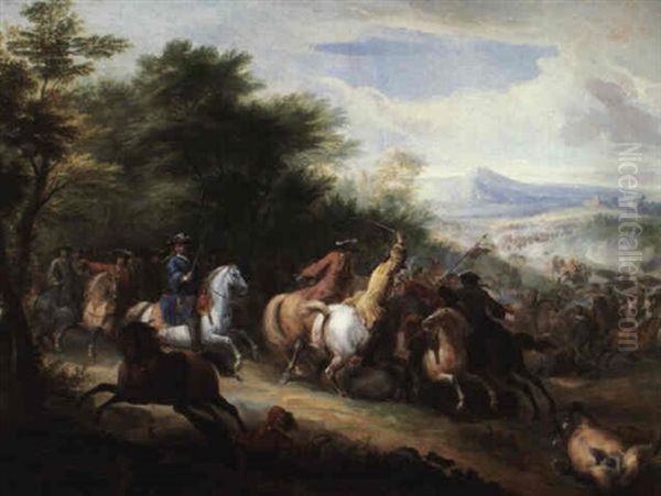 Cavalry Skirmish Being Joined By Fresh Troops Oil Painting by Adam Frans van der Meulen