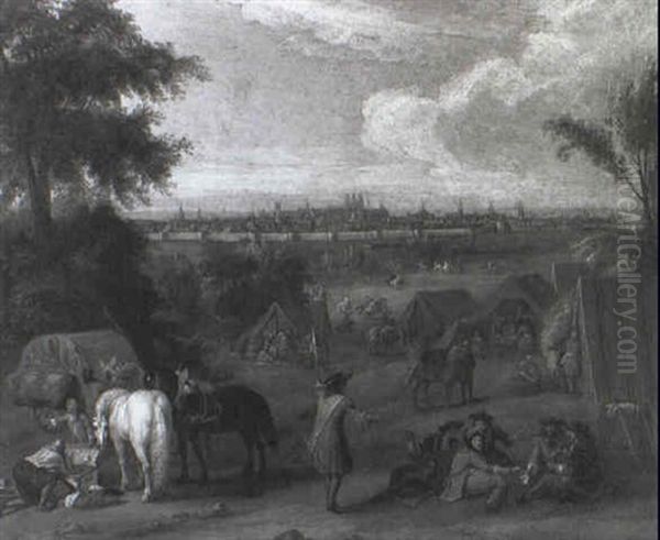 Louis Xiv's Army Camped Outside Tournay Oil Painting by Adam Frans van der Meulen