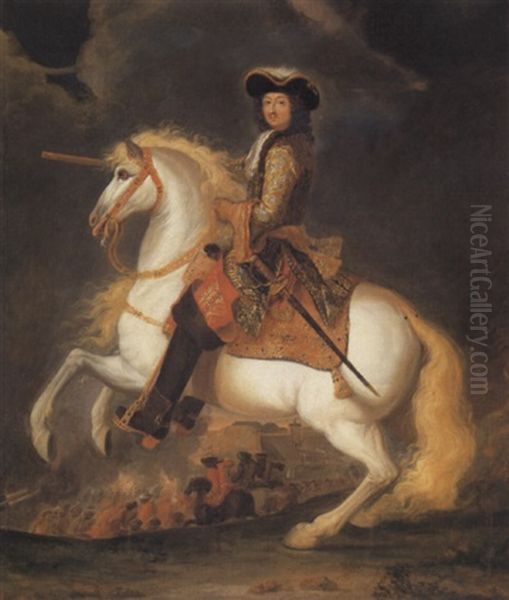 Equestrain Portrait Of Louis Xiv Oil Painting by Adam Frans van der Meulen