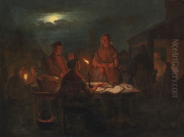 The Night Market Oil Painting by Andreas Franciscus ver Meulen