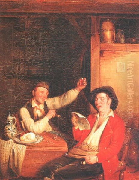 Zwei Bauern In Der Stube Oil Painting by Andreas Franciscus ver Meulen