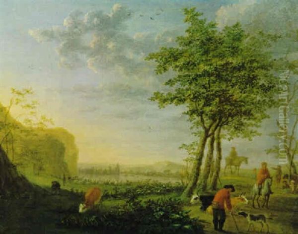 Flusslandschaft Mit Hirten Und Reitern Oil Painting by Cornelis ver Meulen