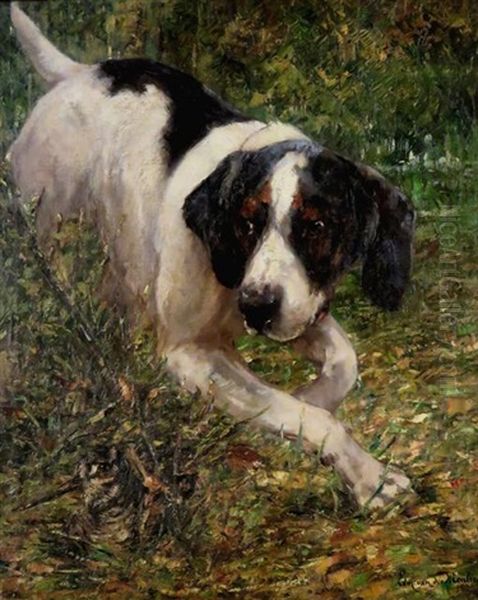 Hound And Woodcock Oil Painting by Edmond Van Der Meulen