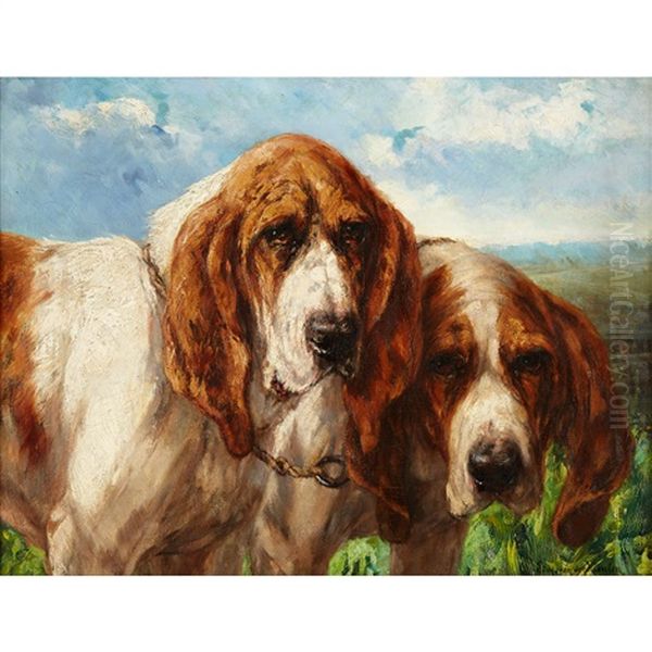 Bloodhounds Oil Painting by Edmond Van Der Meulen