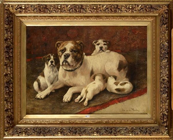 Chienne Et Ses Petits Oil Painting by Edmond Van Der Meulen