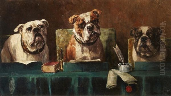 Trial By Bulldog Oil Painting by Edmond Van Der Meulen