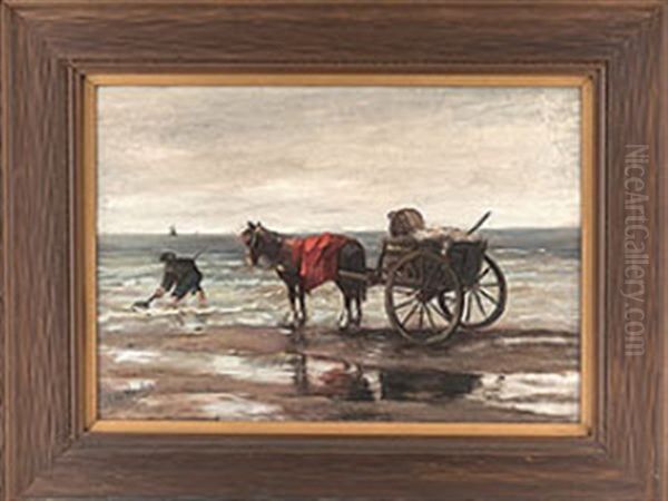 Carriage On Seashore Oil Painting by Francois Pieter ter Meulen