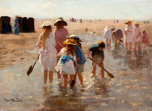 Een Zomerse Stranddag Oil Painting by Francois Pieter ter Meulen