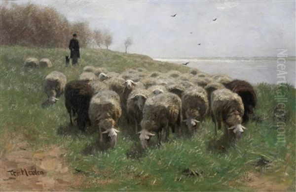 Shepherd With Flock Oil Painting by Francois Pieter ter Meulen