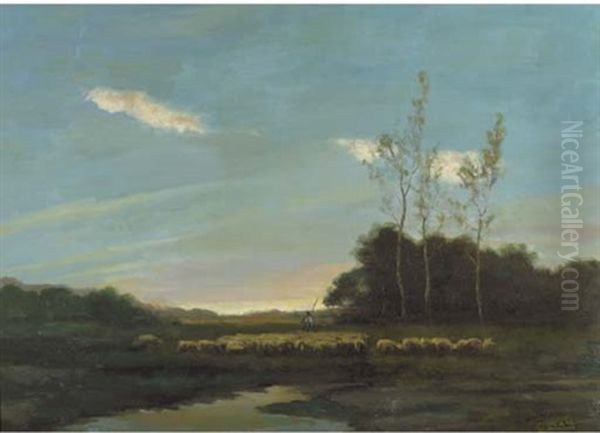 The Heath At Sunset Oil Painting by Francois Pieter ter Meulen