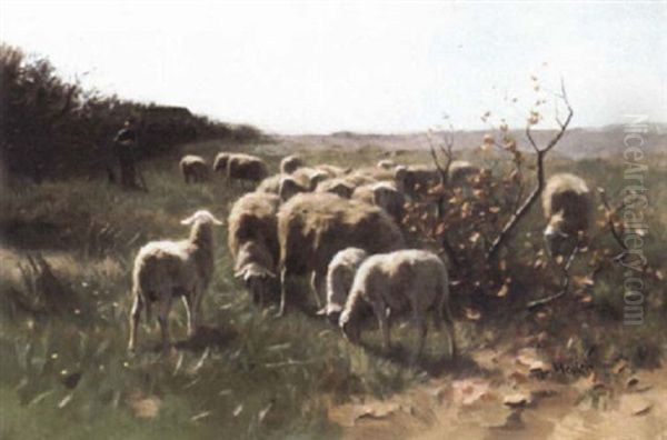 Shepherd And Flock Oil Painting by Francois Pieter ter Meulen