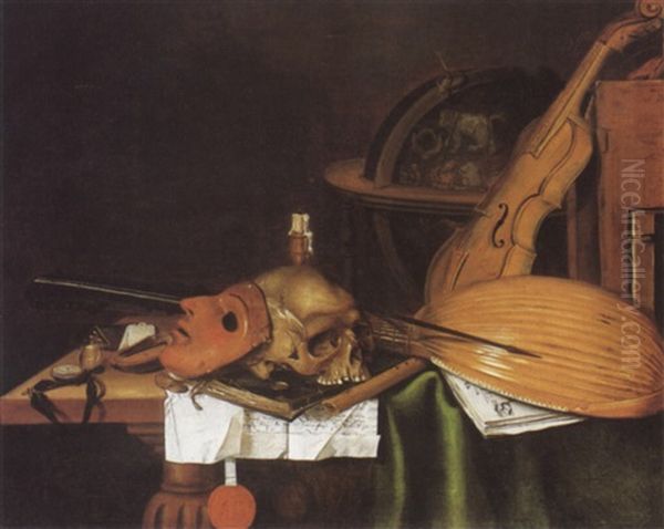 A Vanitas Still Life Oil Painting by Jan (Johannes) ver Meulen