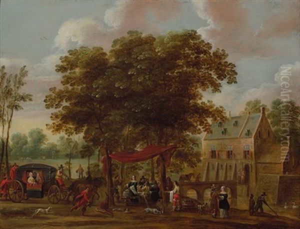 Scene De Banquet Sous De Grands Arbres Oil Painting by Pieter Meulener