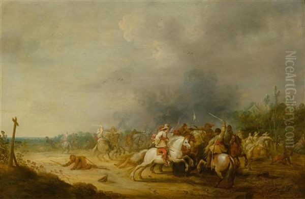 Equestrian Battle Oil Painting by Pieter Meulener