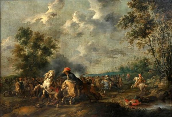 Combat De Cavaliers En Lisiere De Foret Oil Painting by Pieter Meulener