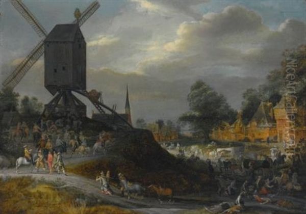 Sack Of A Flemish Village By Spanish Soldiers Oil Painting by Pieter Meulener