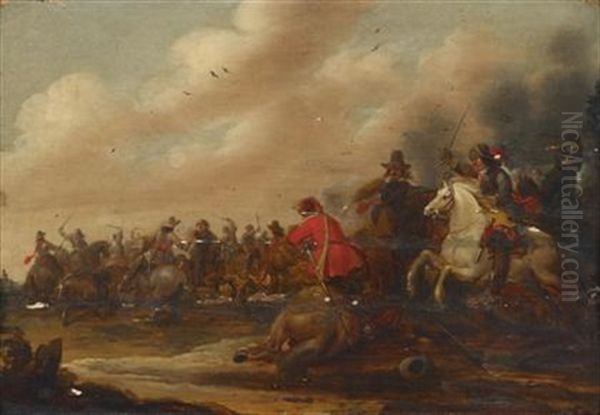 Cavalry Skirmish (a Pair) Oil Painting by Pieter Meulener