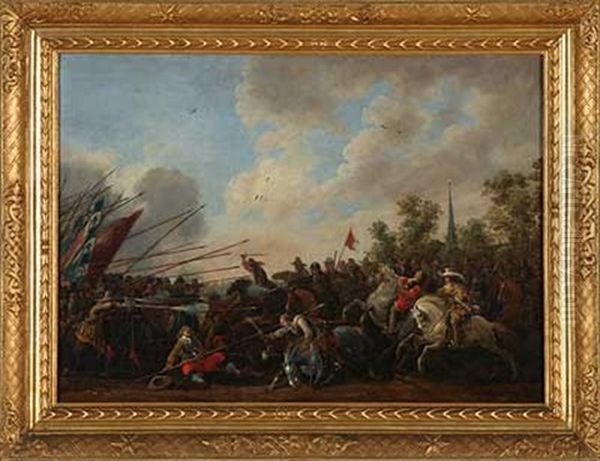 Infanterie Und Kavallerie Im Gefecht Vor Der Stadt Oil Painting by Pieter Meulener