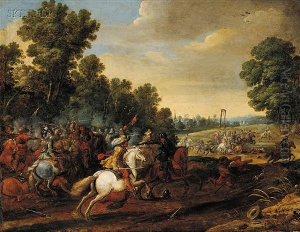 Equestrian Battle Oil Painting by Pieter Meulener