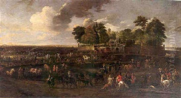 L'arrivee D'un Carrosse Devant La Porte D'une Ville Flamande Oil Painting by Pieter Meulener