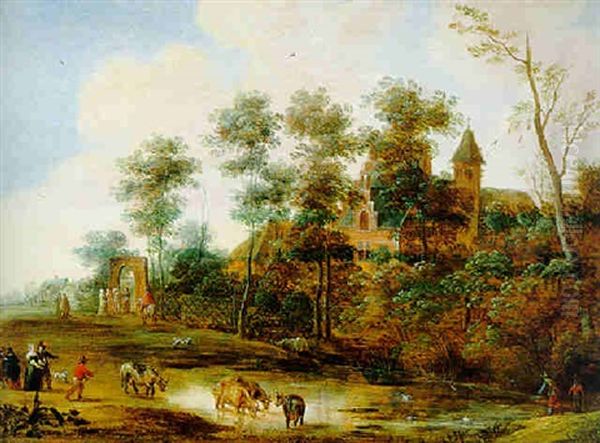 Flamische Landschaft Mit Einem Schlos Oil Painting by Pieter Meulener