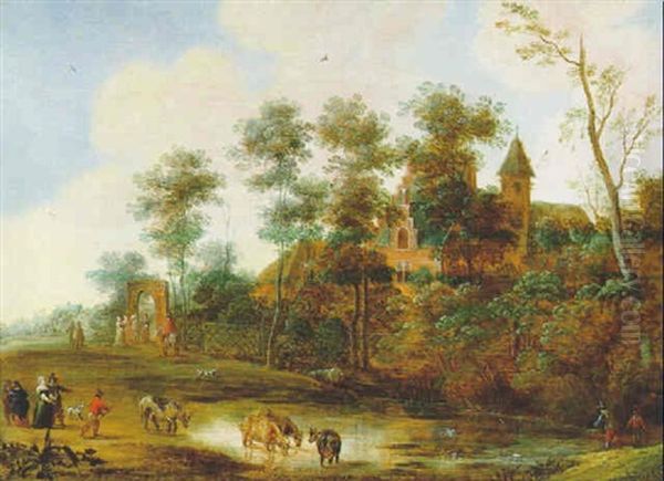 Flaemische Landschaft Mit Einem Schloss by Pieter Meulener