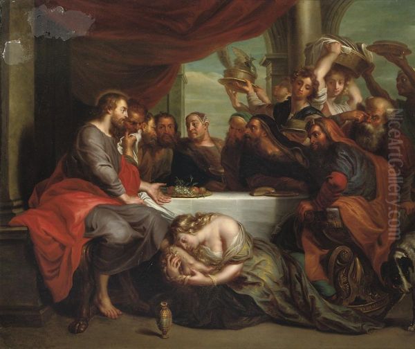 Maria Magdalene Washing The Feet Of Christ Oil Painting by Jacob Andries Beschey