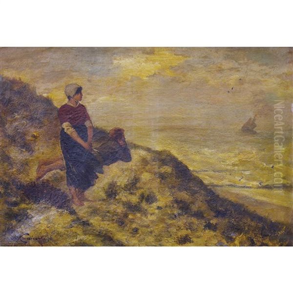 Waiting By The Sea Oil Painting by Constantin Meunier