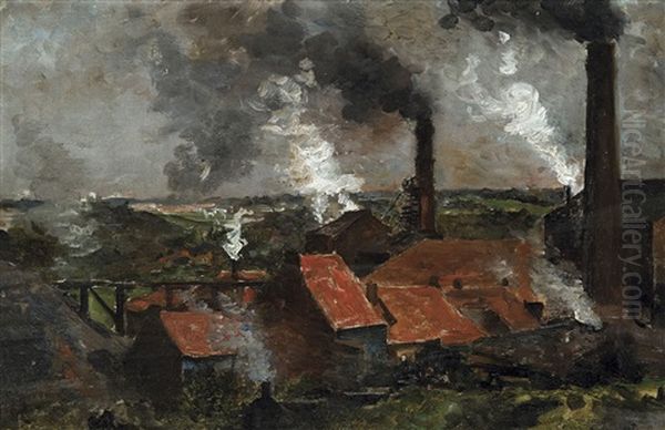 Vue Du Borinage, Flenu Oil Painting by Constantin Meunier